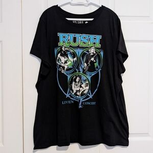 4X Torrid Black Rush Band Graphic Tee with Blue and Green Print